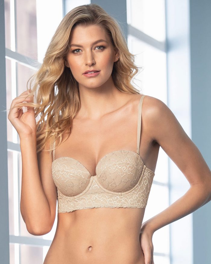 Laced Balconette Nude Push Up Bra With Wide Underbust Band.